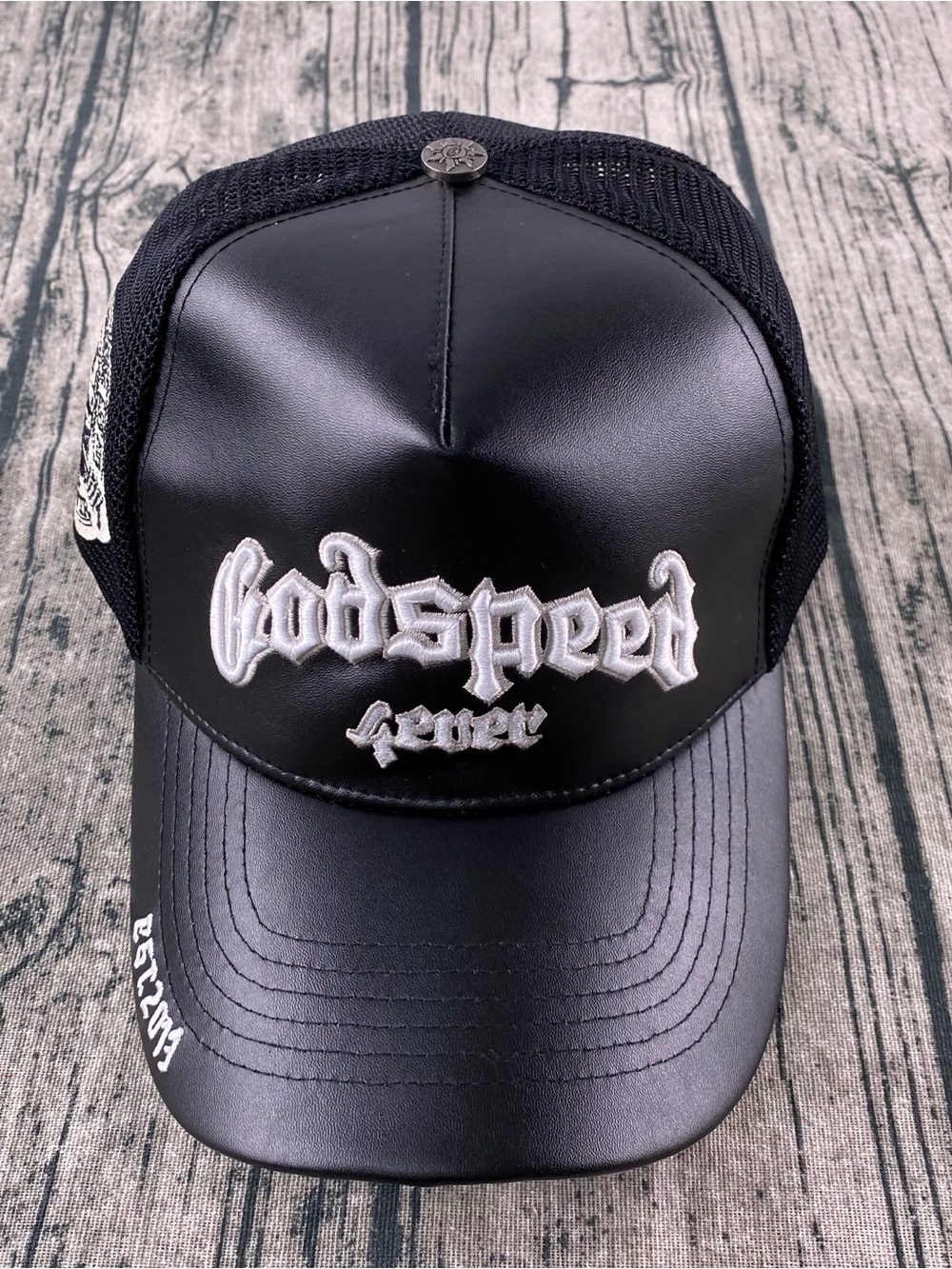 Godspeed Black Mesh-Back Trucker Cap with White Embroidered Logo